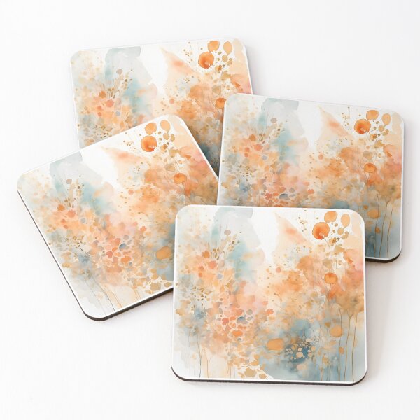 Item preview,   Watercolor Florals Pattern Pastel Gold  Blue Orange,  Feminine Romantic Elegant Pattern designed and sold by KolorellaS.