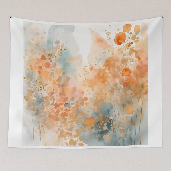 Item preview,   Watercolor Florals Pattern Pastel Gold  Blue Orange,  Feminine Romantic Elegant Pattern designed and sold by KolorellaS.