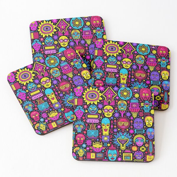 Item preview, Neon Doodle Faces – Vibrant Street Art Pattern designed and sold by reeccou.