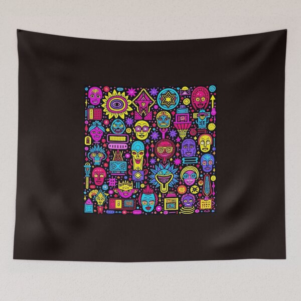 Item preview, Neon Doodle Faces – Vibrant Street Art Pattern designed and sold by reeccou.