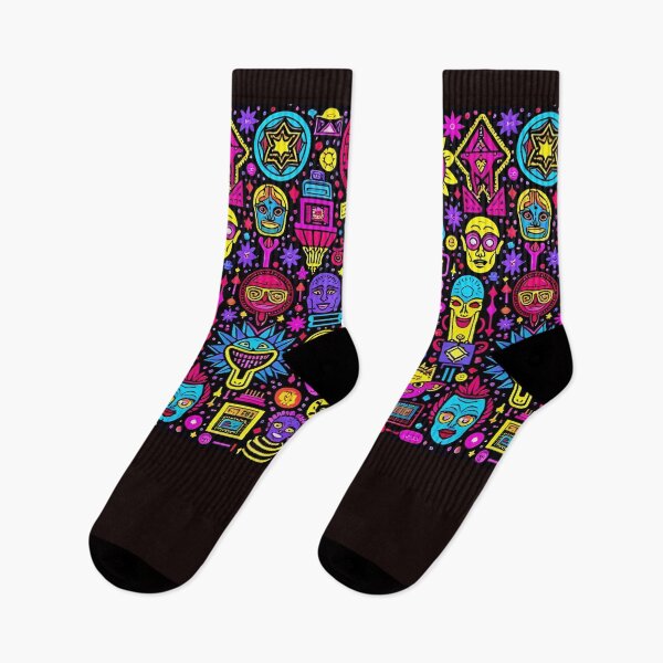 Item preview, Neon Doodle Faces – Vibrant Street Art Pattern designed and sold by reeccou.