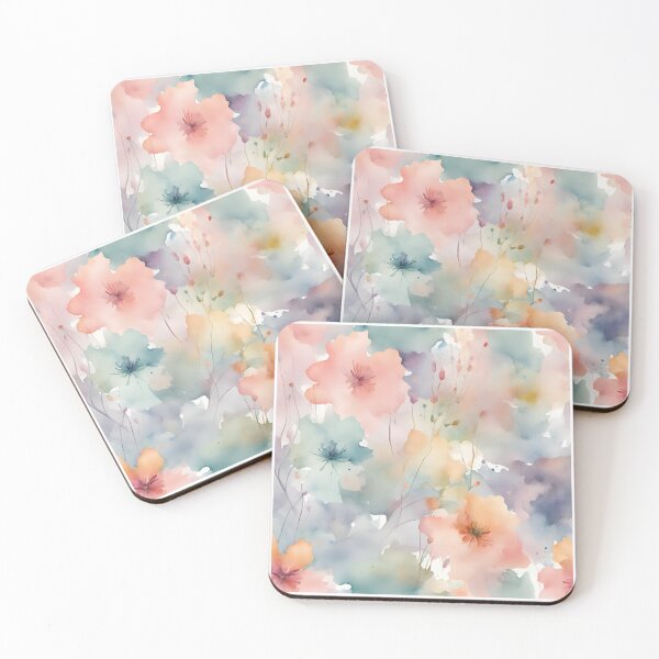 Item preview, Watercolor Florals Pattern Pastel Gold  Blue Pink,  Feminine Romantic Elegant Pattern designed and sold by KolorellaS.