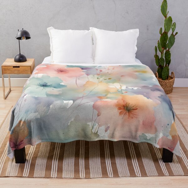 Item preview, Watercolor Florals Pattern Pastel Gold  Blue Pink,  Feminine Romantic Elegant Pattern designed and sold by KolorellaS.