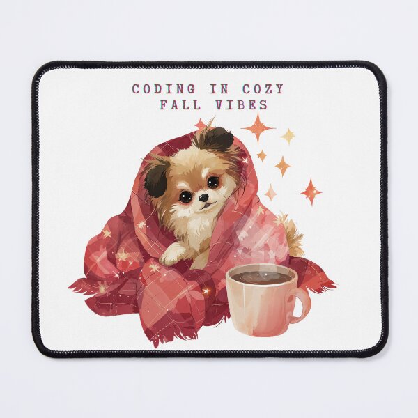 Item preview, Cozy Fall Coding Puppy with Coffee and Blanket designed and sold by Anastasiia Yurevych.