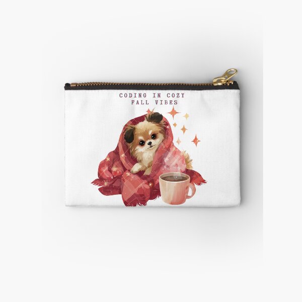 Item preview, Cozy Fall Coding Puppy with Coffee and Blanket designed and sold by Anastasiia Yurevych.