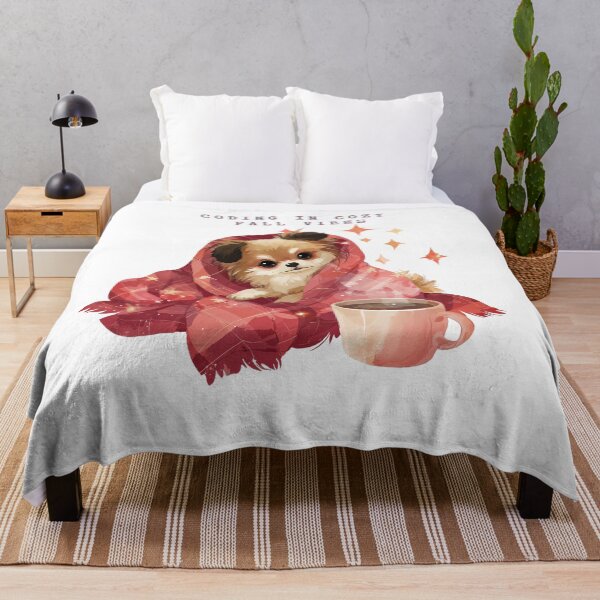 Item preview, Cozy Fall Coding Puppy with Coffee and Blanket designed and sold by Anastasiia Yurevych.