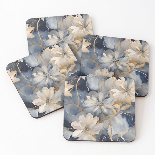 Item preview,  Watercolor Florals Pattern Gold Grey Blue,  Feminine Romantic Elegant Pattern designed and sold by KolorellaS.