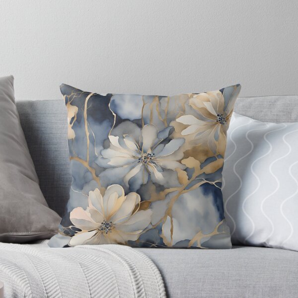 Item preview,  Watercolor Florals Pattern Gold Grey Blue,  Feminine Romantic Elegant Pattern designed and sold by KolorellaS.
