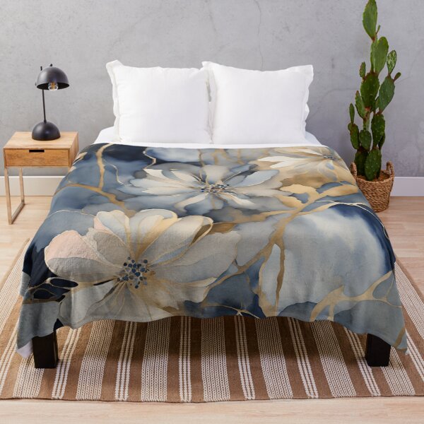 Item preview,  Watercolor Florals Pattern Gold Grey Blue,  Feminine Romantic Elegant Pattern designed and sold by KolorellaS.