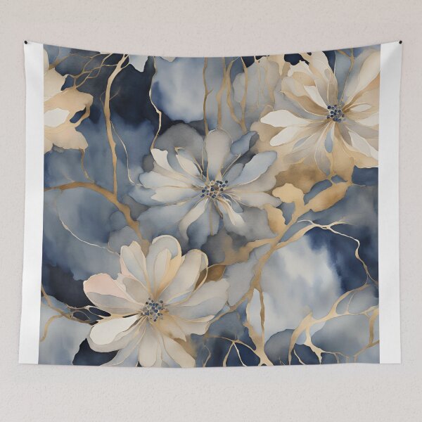 Item preview,  Watercolor Florals Pattern Gold Grey Blue,  Feminine Romantic Elegant Pattern designed and sold by KolorellaS.