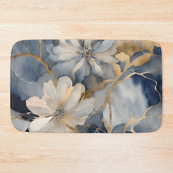 Item preview,  Watercolor Florals Pattern Gold Grey Blue,  Feminine Romantic Elegant Pattern designed and sold by KolorellaS.