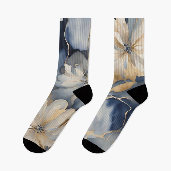 Item preview,  Watercolor Florals Pattern Gold Grey Blue,  Feminine Romantic Elegant Pattern designed and sold by KolorellaS.