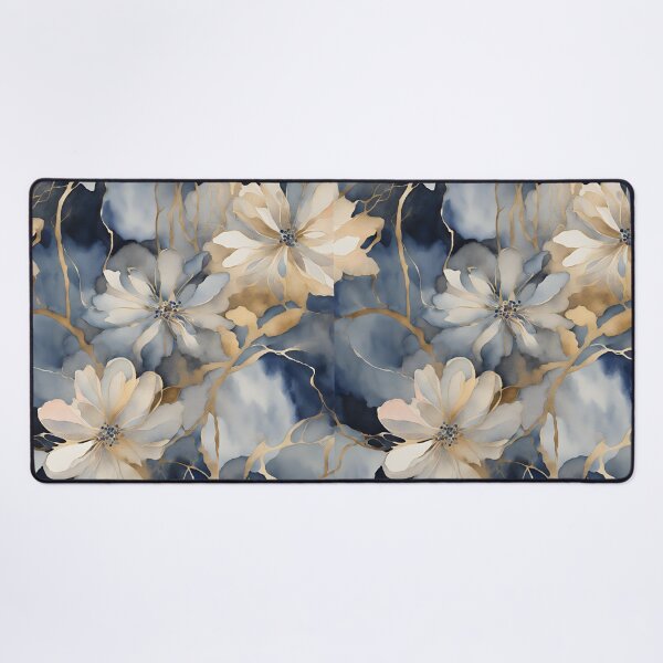 Item preview, Watercolor Florals Pattern Gold Grey Blue, Feminine Romantic Elegant Pattern designed and sold by KolorellaS.
