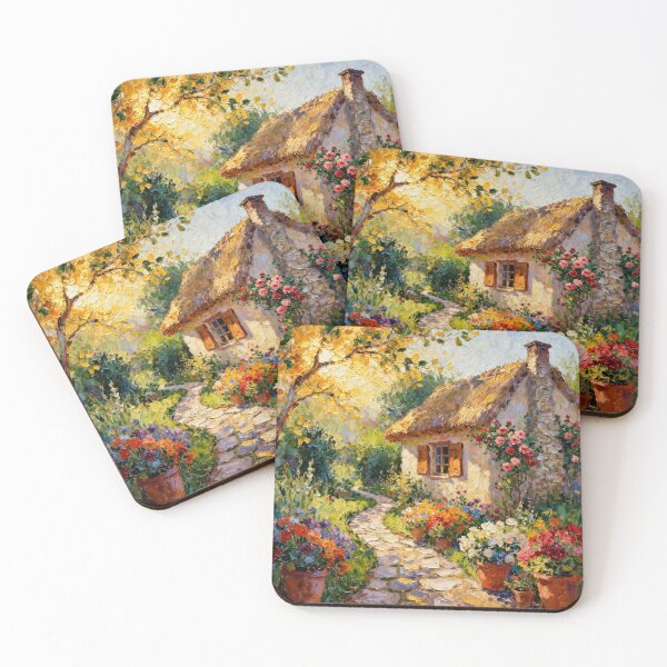 Item preview, English Thatched Cottage Garden in Summertime designed and sold by MeadowFarmPrint.
