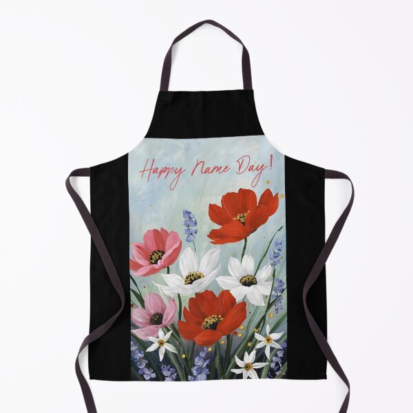 Item preview, Happy Name Day greeting with florals in red pink white designed and sold by EmeraldeaArt.