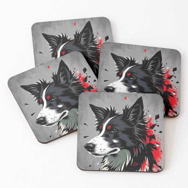 Item preview, Abstract Border Collie Portrait in Red and Black designed and sold by Dog Art Studio.