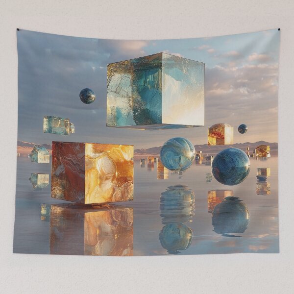 Item preview, Surreal Floating Cubes And Spheres With Reflective Water Surface designed and sold by Jirka Svetlik, Studio Illuvision.