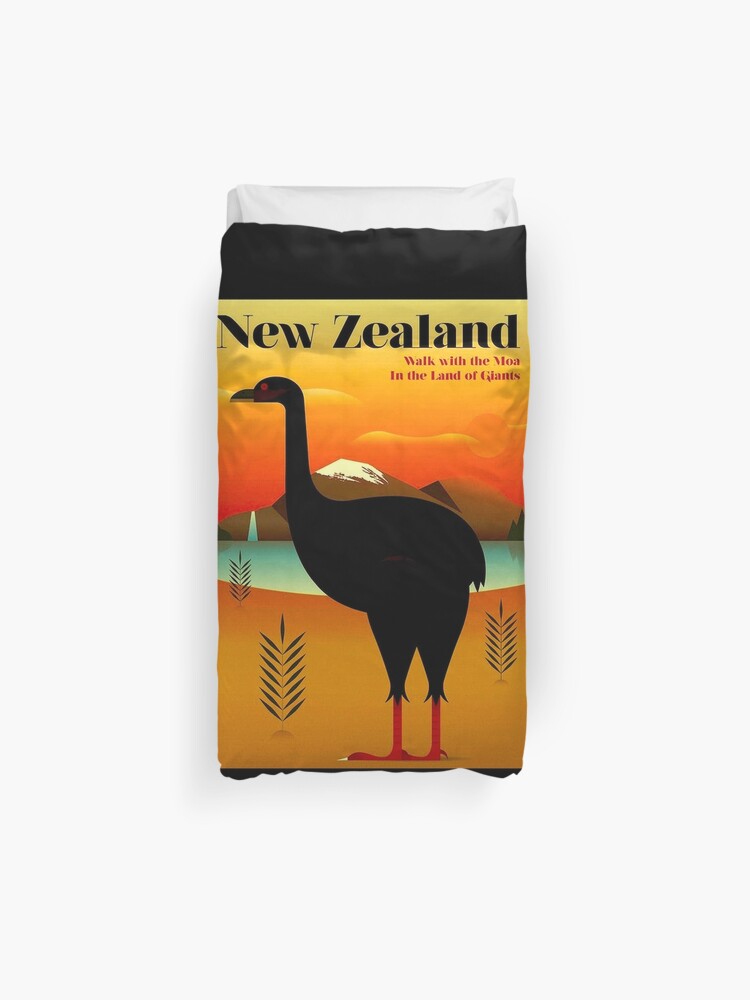 New Zealand Vintage Moa Giant Bird Tourism Print Duvet Cover By Posterbobs Redbubble