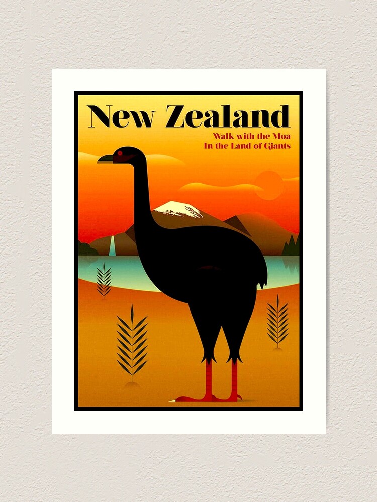 New Zealand Vintage Moa Giant Bird Tourism Print Art Print By Posterbobs Redbubble