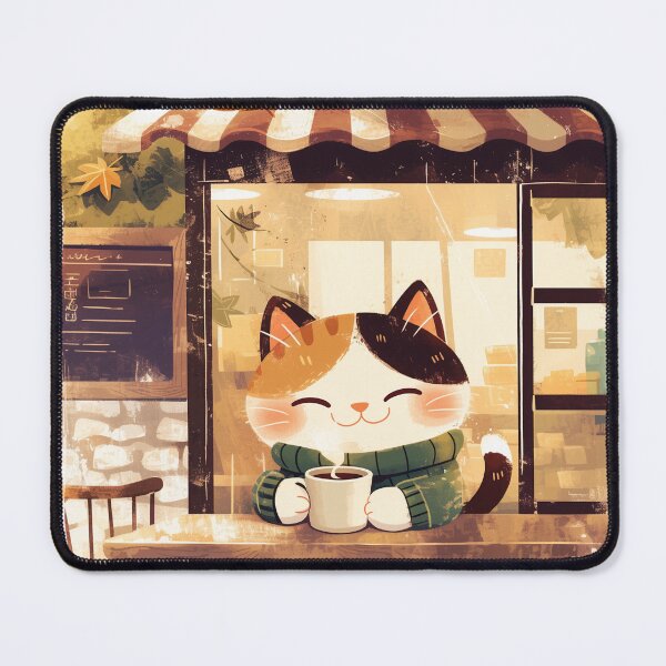 Item preview, Cute Cat Enjoying Coffee at Cozy Cafe Illustration designed and sold by Taisumu.
