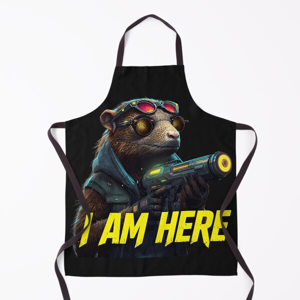 Item preview, I Am Here in yellow – Cyberpunk Mangusta with laser & streetwear style designed and sold by ParaSiempreS.