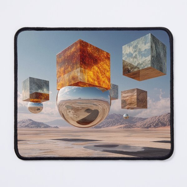 Item preview, Surreal Floating Cubes And Reflective Sphere In Desert Environment designed and sold by Jirka Svetlik, Studio Illuvision.