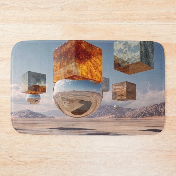 Item preview, Surreal Floating Cubes And Reflective Sphere In Desert Environment designed and sold by Jirka Svetlik, Studio Illuvision.