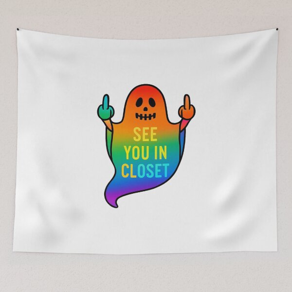Item preview, Playful Rainbow Cartoon Ghost with Cheerful Devil Horns designed and sold by RuweisVibes.