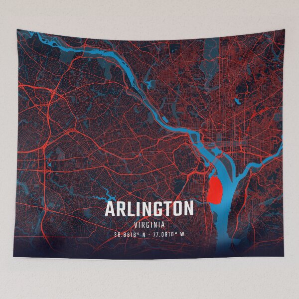 Item preview, Arlington Red & Blue Minimalist Map designed and sold by HomeLivingCo.