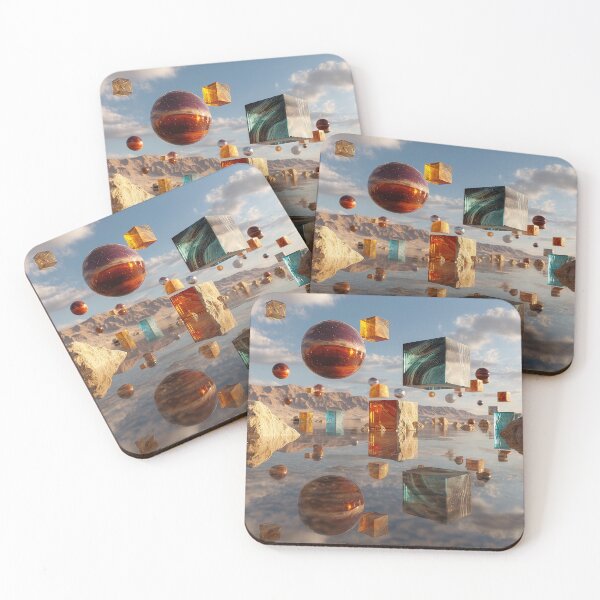 Item preview, Surreal Floating Spheres And Cubes Above Reflective Desert Lake designed and sold by Jirka Svetlik, Studio Illuvision.