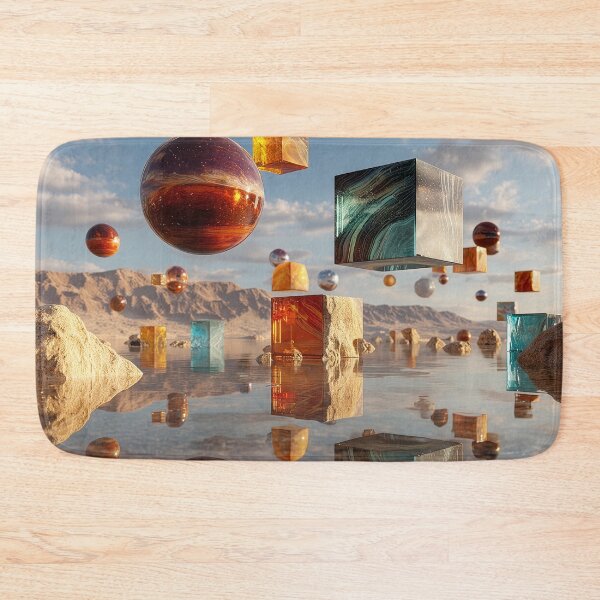 Item preview, Surreal Floating Spheres And Cubes Above Reflective Desert Lake designed and sold by Jirka Svetlik, Studio Illuvision.