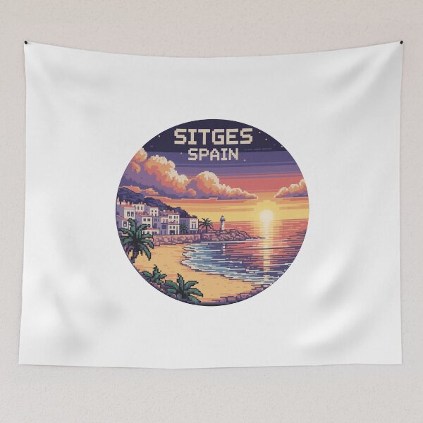 Item preview, Sitges Spain - Pixel Art Sunset Mediterranean Coast Design designed and sold by CircinusStore.