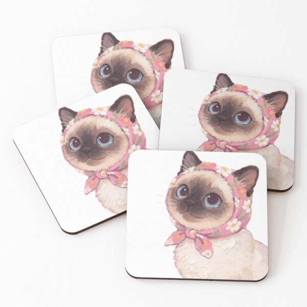 Item preview, Vintage Cat Charm – Cute Siamese in Floral Scarf designed and sold by AesthinkArt.