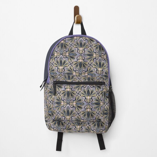 Item preview, Violet Indigo Glamorous Art Deco Lotus with Golden Yellow Linework designed and sold by micklyn.