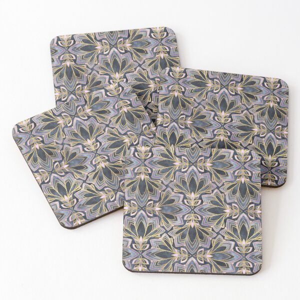 Item preview, Violet Indigo Glamorous Art Deco Lotus with Golden Yellow Linework  designed and sold by micklyn.