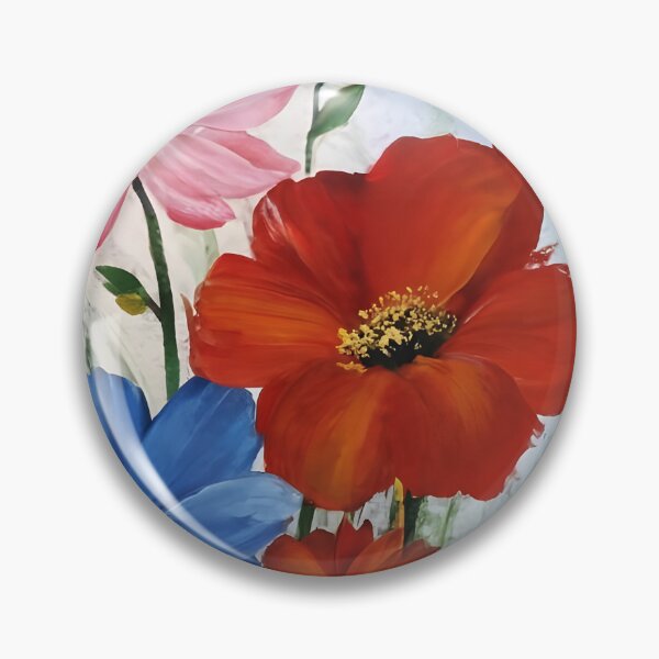 Item preview, Red Blue Pink Cosmos Flowers – Painterly Art designed and sold by EmeraldeaArt.