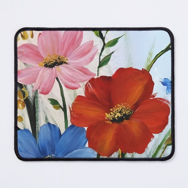 Item preview, Red Blue Pink Cosmos Flowers – Painterly Art designed and sold by EmeraldeaArt.
