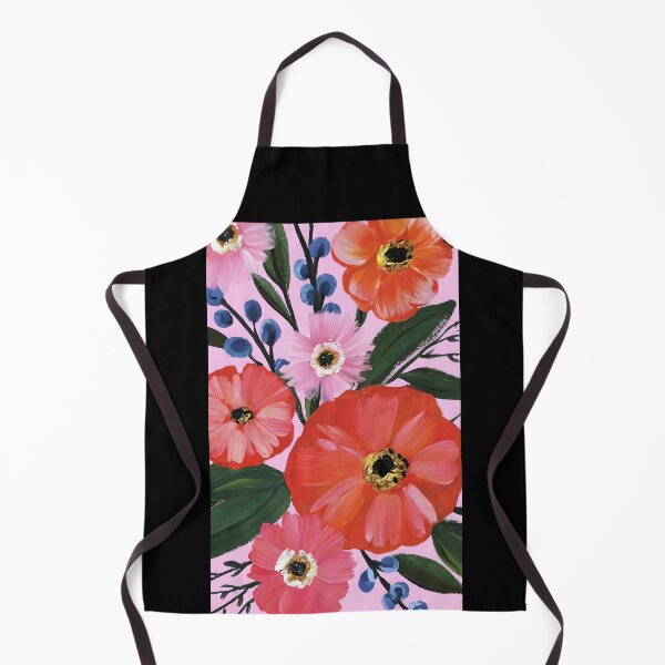 Item preview, Painterly Red and Pink Flowers with Touch of Blue on Pink Background designed and sold by EmeraldeaArt.