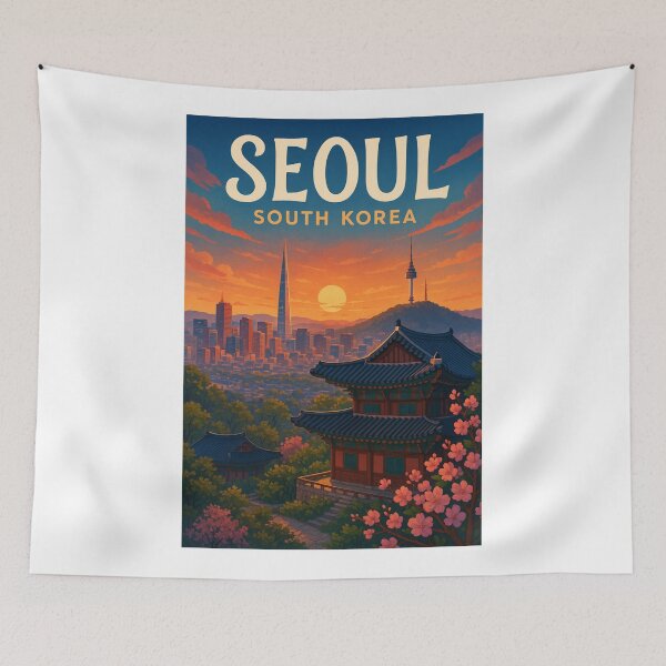 Item preview, Bukchon Hanok Village View – Seoul Skyline at Sunset designed and sold by Aryabek.
