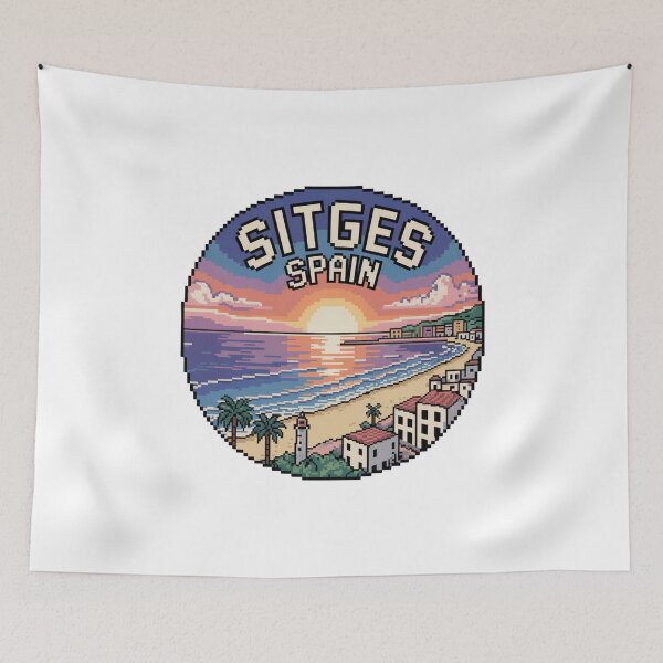 Item preview, Sitges Spain - Retro Pixel Sunset Coastal Design, 8-Bit Mediterranean Travel Art designed and sold by CircinusStore.
