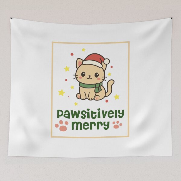 Item preview, Pawsitively Merry Christmas Cat - Cute Kawaii Holiday Design designed and sold by DavidTeeStudio.