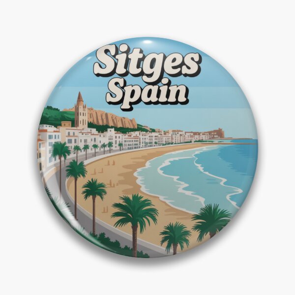 Item preview, Sitges Spain - Retro Travel Coastal Beach Design with Palm Trees, Mediterranean Souvenir Decal designed and sold by CircinusStore.