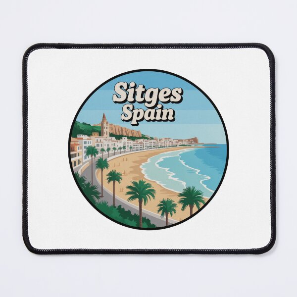 Item preview, Sitges Spain - Retro Travel Coastal Beach Design with Palm Trees, Mediterranean Souvenir Decal designed and sold by CircinusStore.