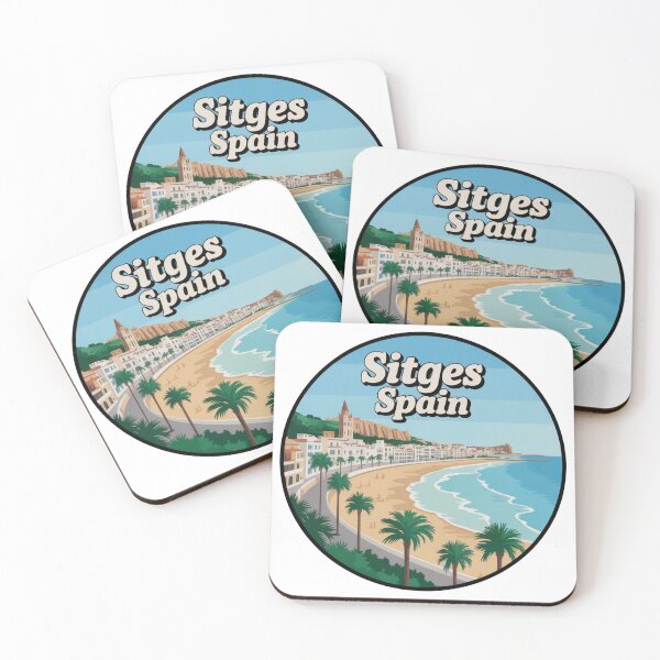 Item preview, Sitges Spain - Retro Travel Coastal Beach Design with Palm Trees, Mediterranean Souvenir Decal designed and sold by CircinusStore.