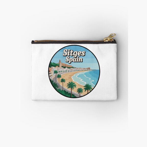 Item preview, Sitges Spain - Retro Travel Coastal Beach Design with Palm Trees, Mediterranean Souvenir Decal designed and sold by CircinusStore.