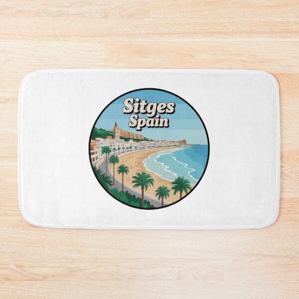 Item preview, Sitges Spain - Retro Travel Coastal Beach Design with Palm Trees, Mediterranean Souvenir Decal designed and sold by CircinusStore.