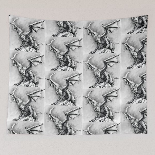 Item preview, Gothic Dragon Sketch – Roaring Dragon on Mountain Fantasy Art For Men designed and sold by HealerMoonHuntressDesigns.