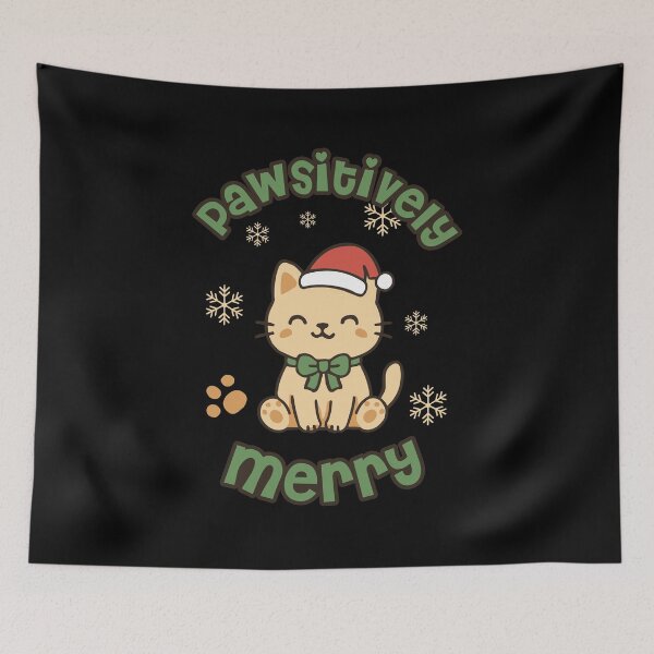 Item preview, Pawsitively Merry Cat Christmas Design with Snowflakes and Santa Hat designed and sold by DavidTeeStudio.