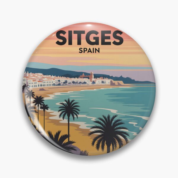 Item preview, Sitges Spain - Retro Sunset Beach Art, Mediterranean Travel Decal, Spanish Coastal Town Souvenir, Palm Trees Ocean View designed and sold by CircinusStore.