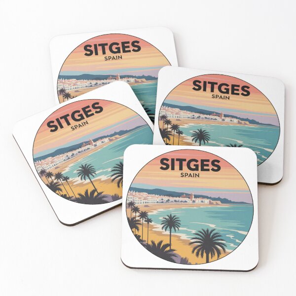 Item preview, Sitges Spain - Retro Sunset Beach Art, Mediterranean Travel Decal, Spanish Coastal Town Souvenir, Palm Trees Ocean View designed and sold by CircinusStore.
